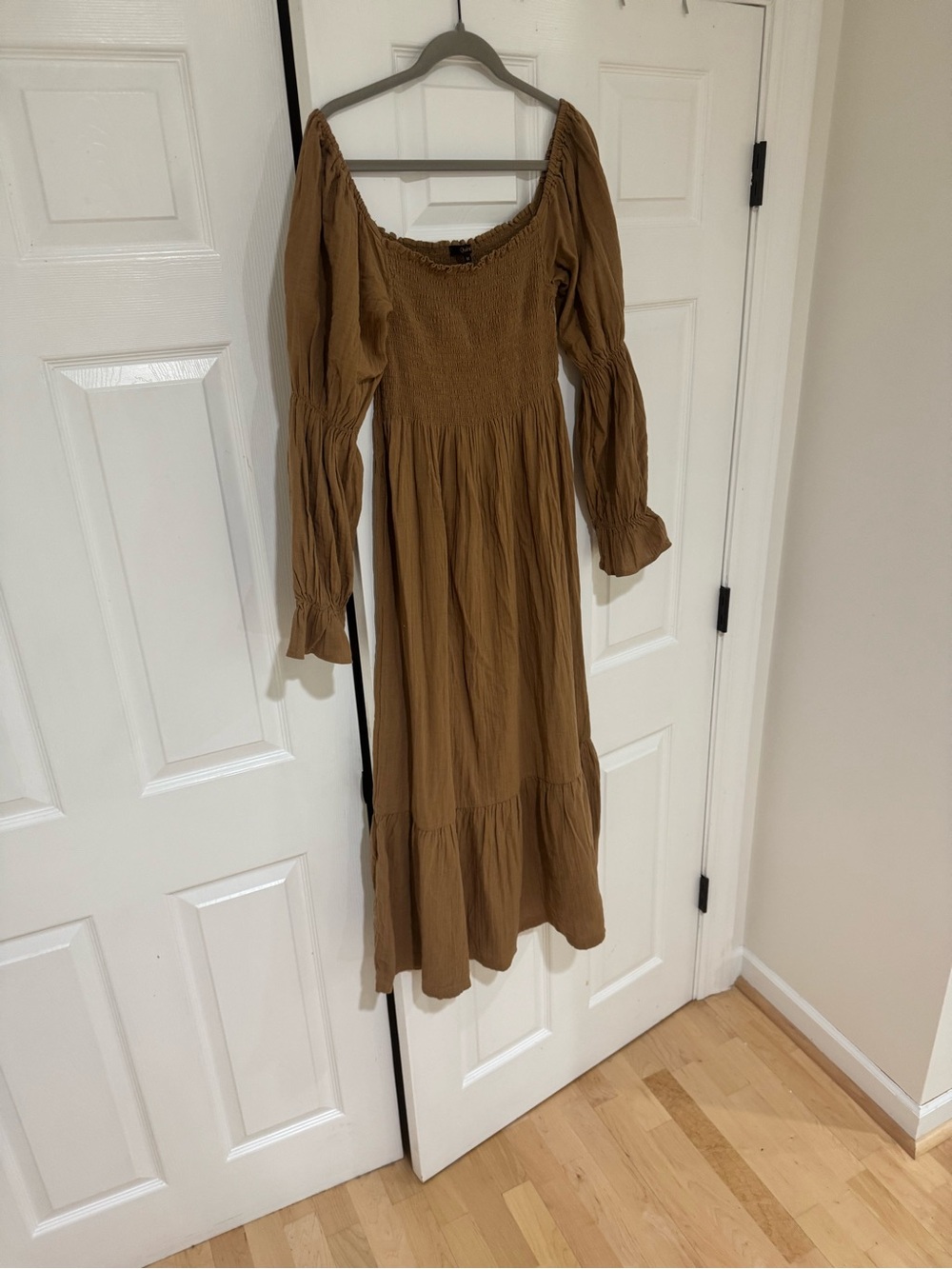 Quince Smocked Maxi Dress in Camel Brown - Picture 6 of 8